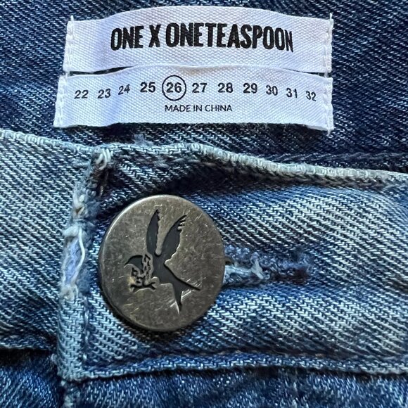 ONE X ONETEASPOON Distressed Cutoff DENIM SHORTS Micro Mini Jorts | Sz 26 - Picture 3 of 9